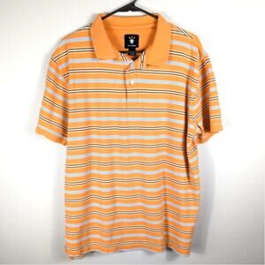 Ivy Crew Mens L Orange Striped Polo Shirt 100% Cotton Short Sleeve Casual Top